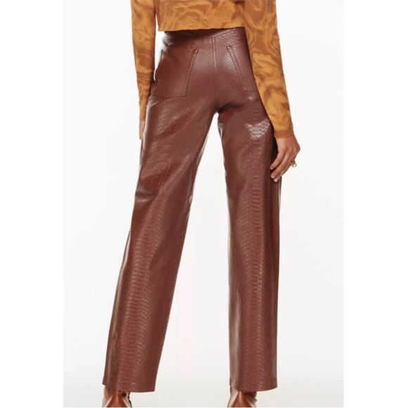 Aritzia Wilfred The Melina Python Embossed Faux Leather Pants in Cognac Brown 6 - Picture 2 of 12